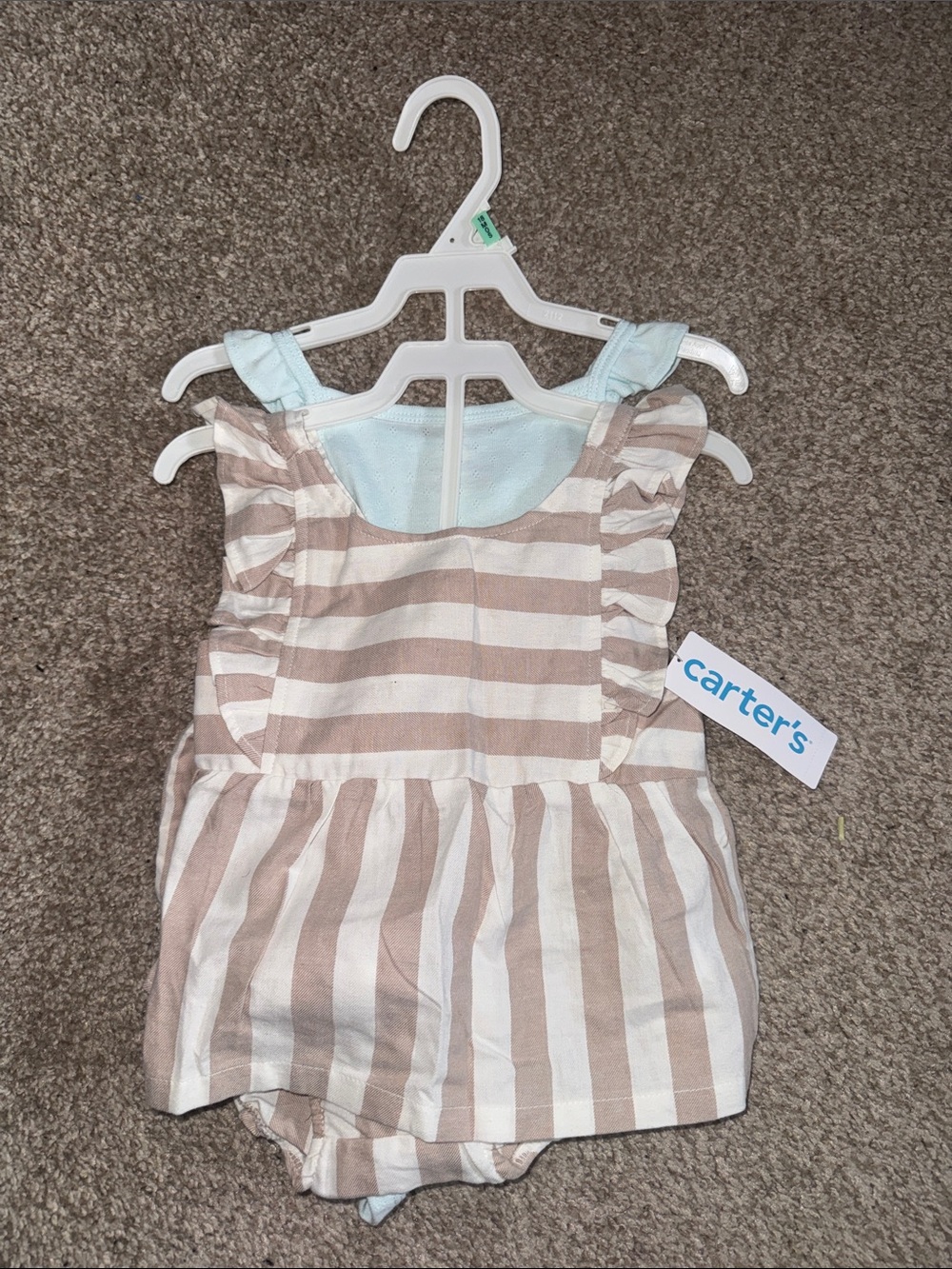 Carter's Beige & White Striped Ruffle Set